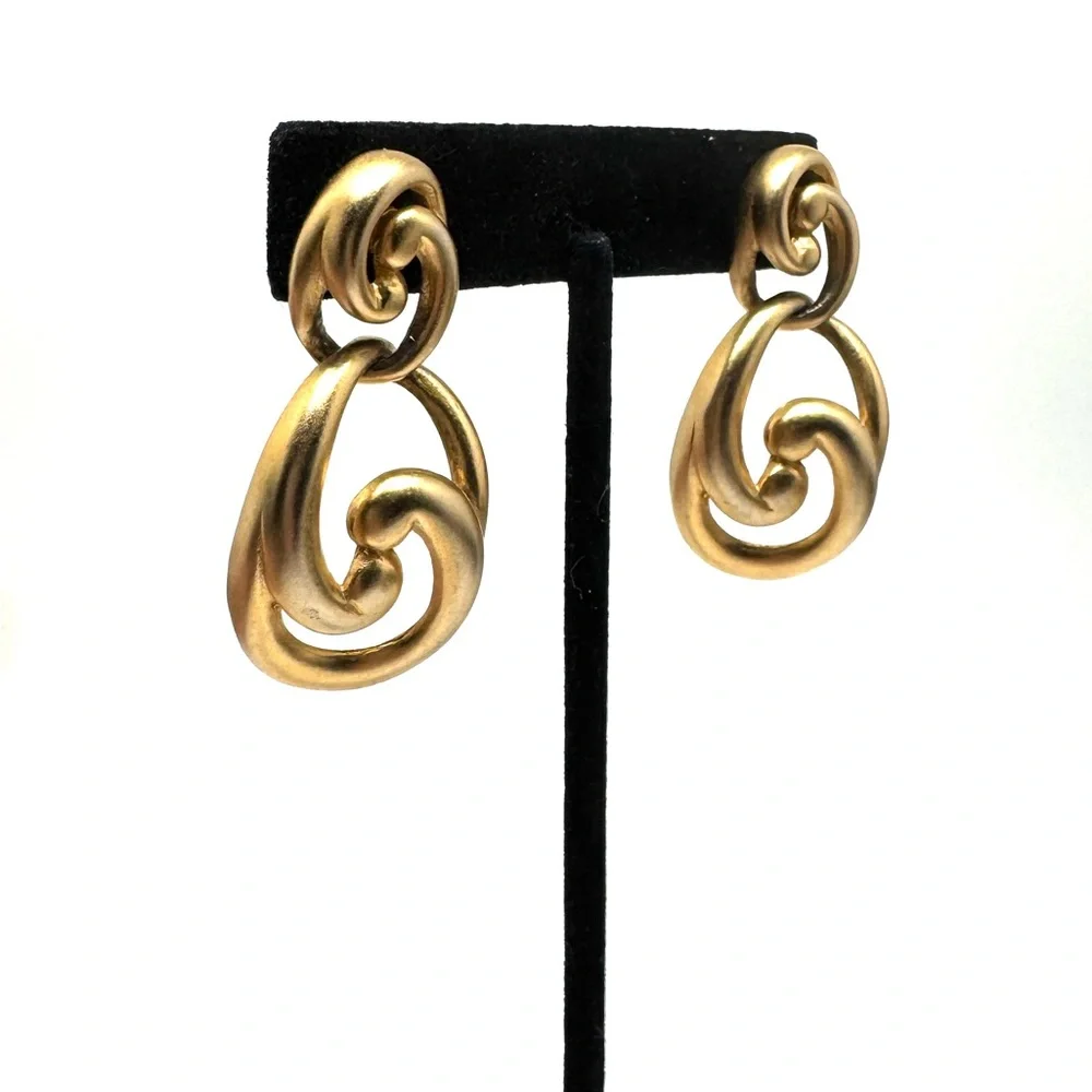 Vintage Goldtone Swirl Drop Doorknocker Earrings